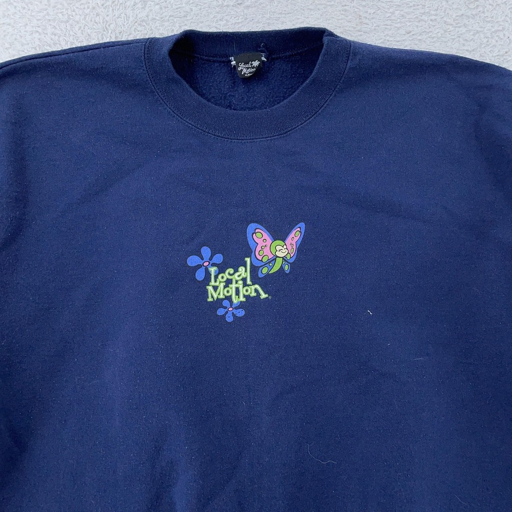 Local Motion Hawaii Sweatshirt Mens Small Navy Crewneck Butterfly Graphic Surf